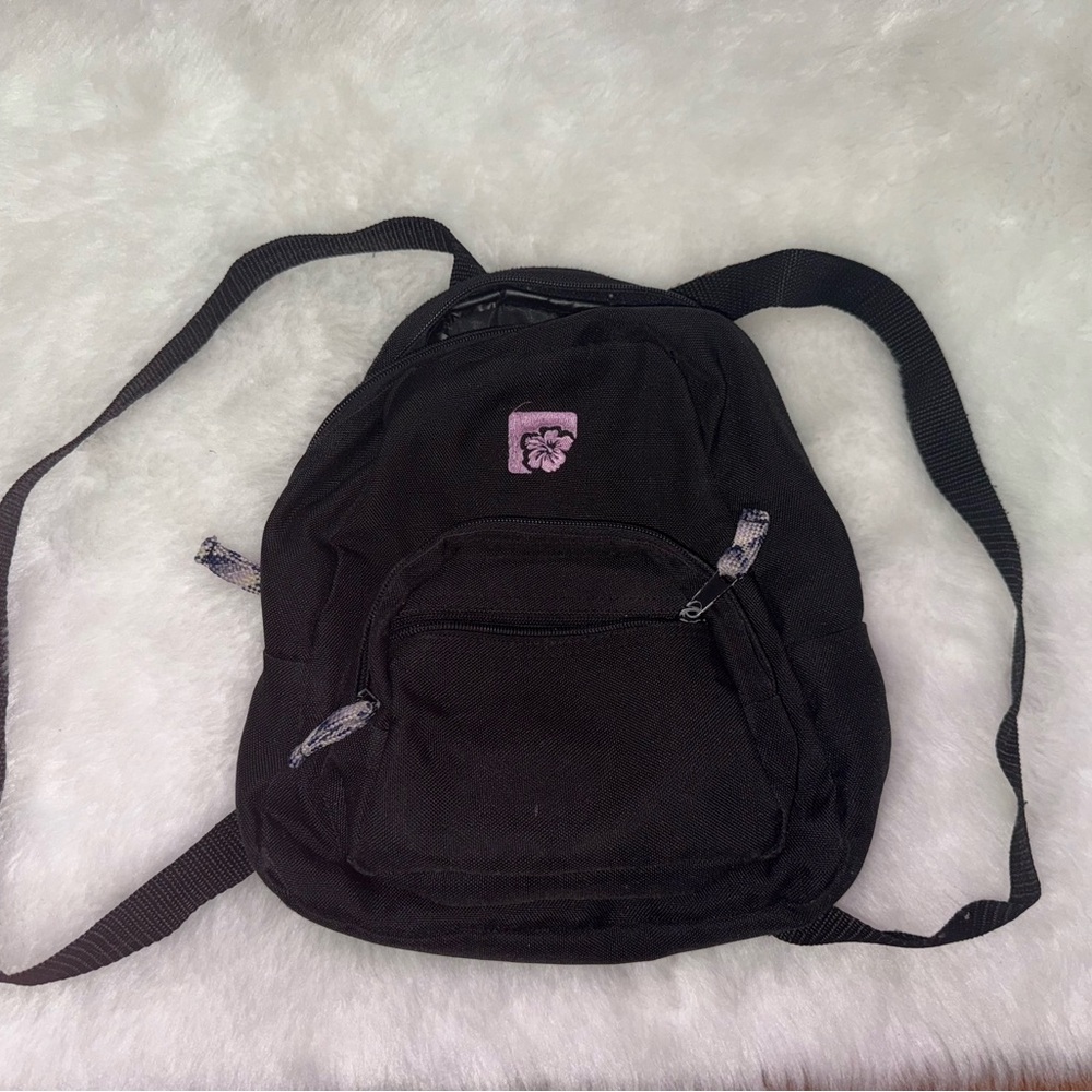 cute mini black backpack with pink flower